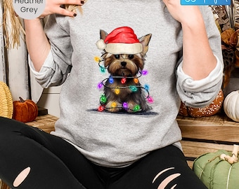 Yorkshire Terrier Christmas Tree Lights Sweatshirt,Yorkie Christmas Sweatshirt,Yorkshire Terrier Christmas Gift,Yorkie Lover Xmas Sweatshirt