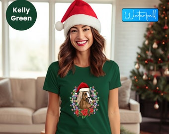 Horse With Santa Hat Shirt For Woman, Christmas Horse Tee, Christmas Holiday Horse Rider Gift, Horse Lover Christmas Tshirt, Xmas Horse Tee