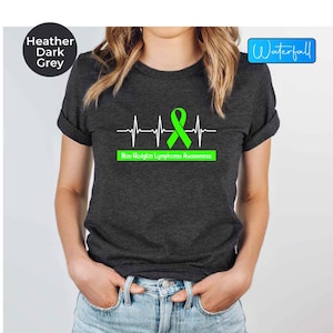 Non-hodgkin Lymphoma Heartbeat Lima Green Cancer Ribbon Unisex Awareness Shirt, Lymphoma Cancer Support Shirt, Cancer Warrior Shirt