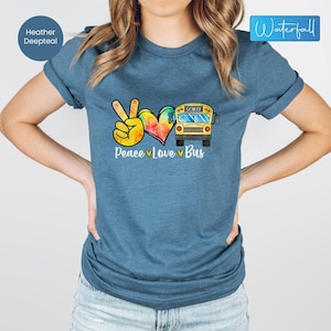 Funny Bus Driver Shirt: Peace Love Bus Graphic Tee