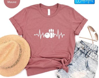 Bowling Pin Heartbeat Shirts, Heartbeat Bowling Ball T-shirt, Bowling Lover Gifts, Bowling Party Shirt, Bowler Heartbeat Tee, Bowling Tee