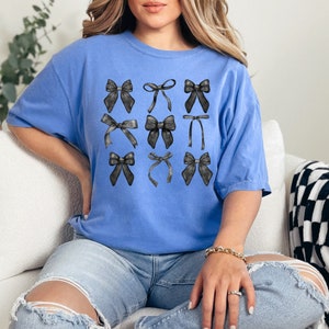 Black Bows Coquette T shirt,Comfort colors black bow lovers shirt, gothic women graphic tees, women cute bow shirt birthday gift