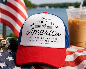 Patriotic Trucker Hat, USA Hat for Women, 4th of July Hat, America Trucker Cap, Red White Blue Hat, Summer Lake Hat, USA Babe Hat