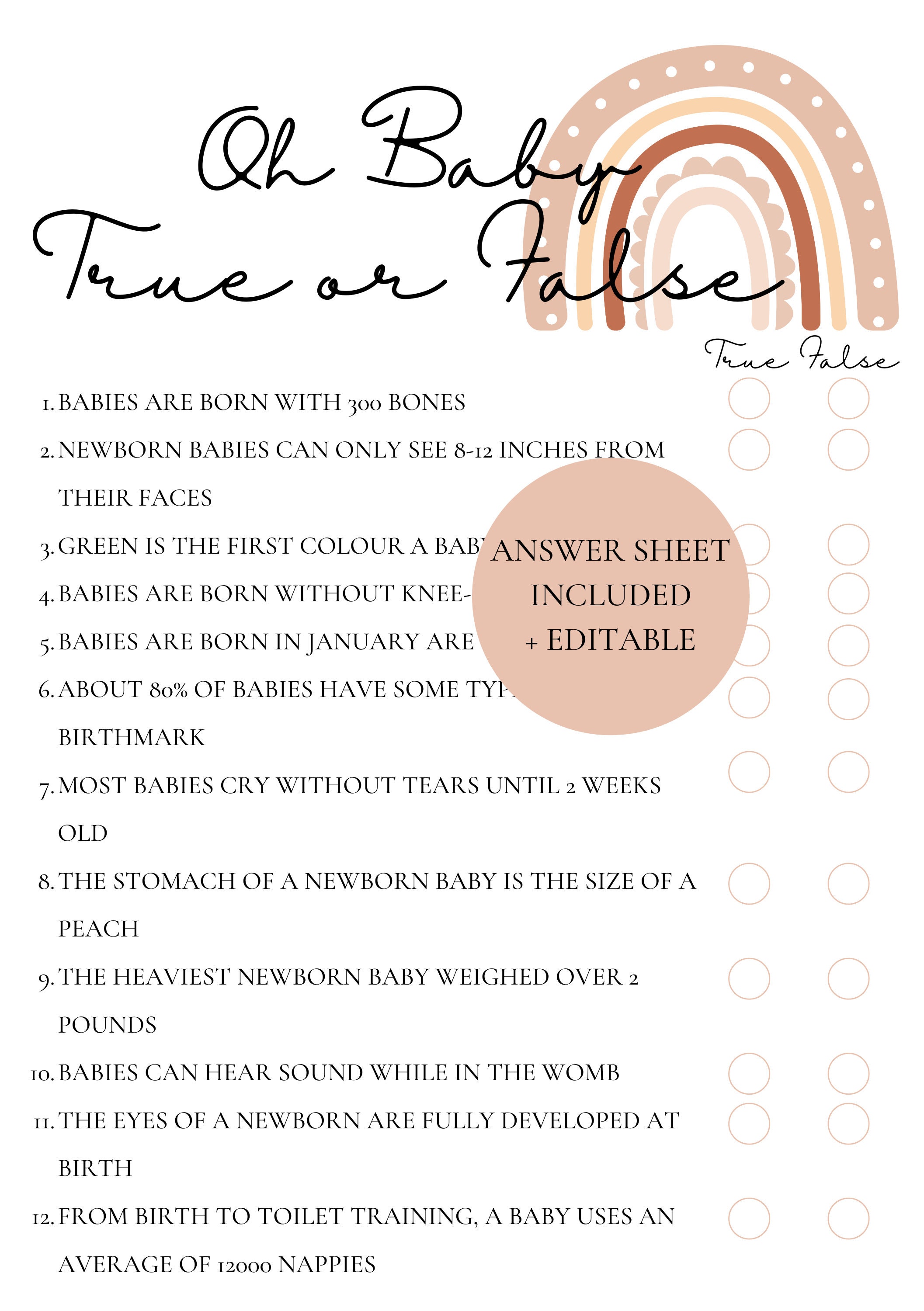True or False Baby Shower Game Rainbow Baby Shower Games Etsy Australia