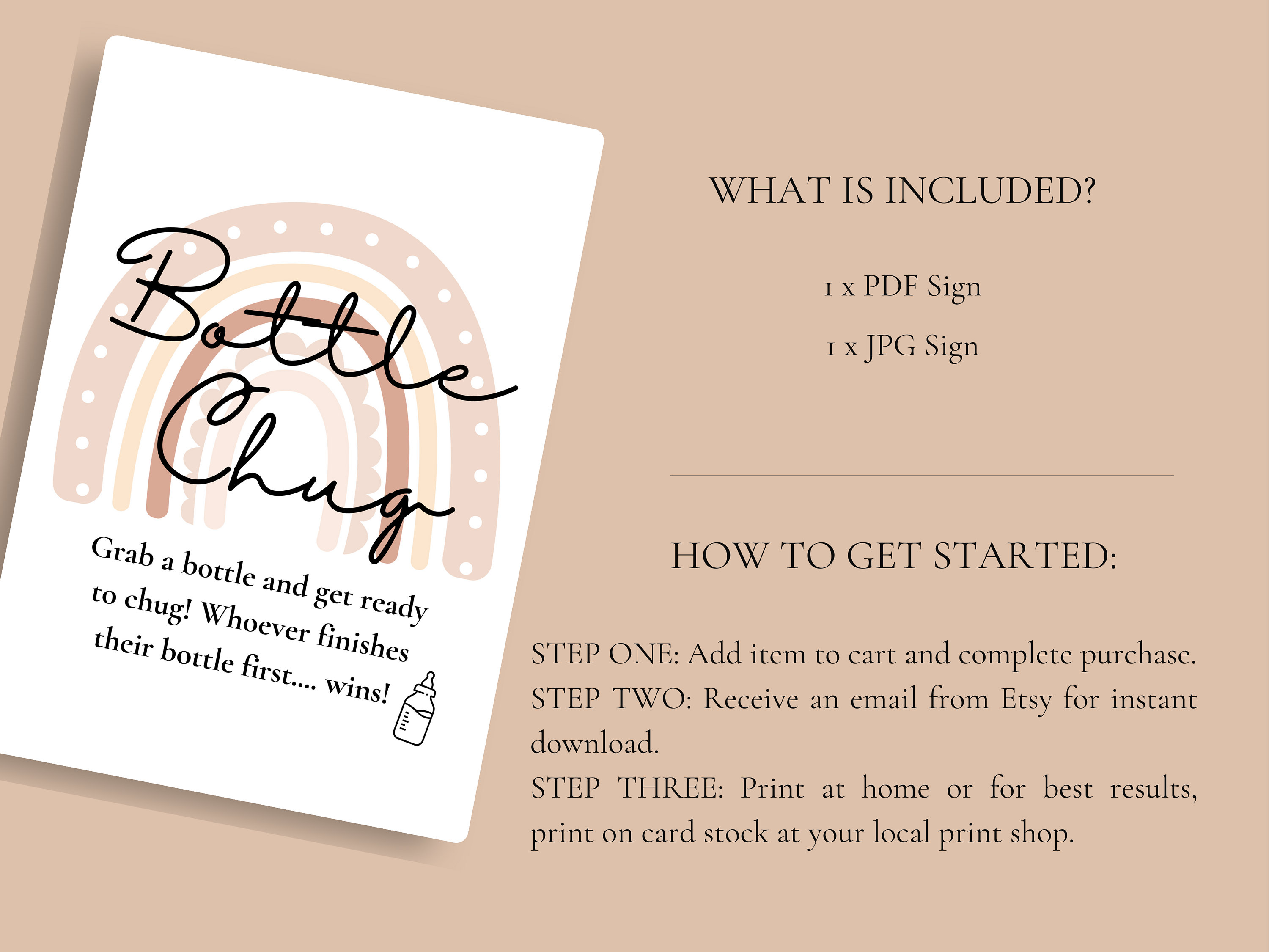 Bottle Chug Sign Game Baby Bottle Baby Shower Game Rainbow Etsy Australia