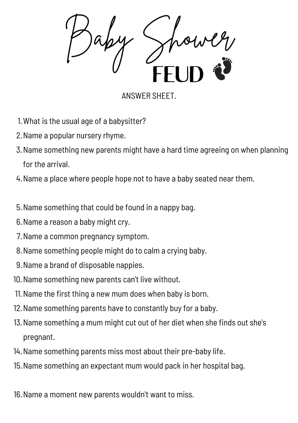 Baby Shower Feud Baby Shower Games Modern Baby Shower Games Etsy