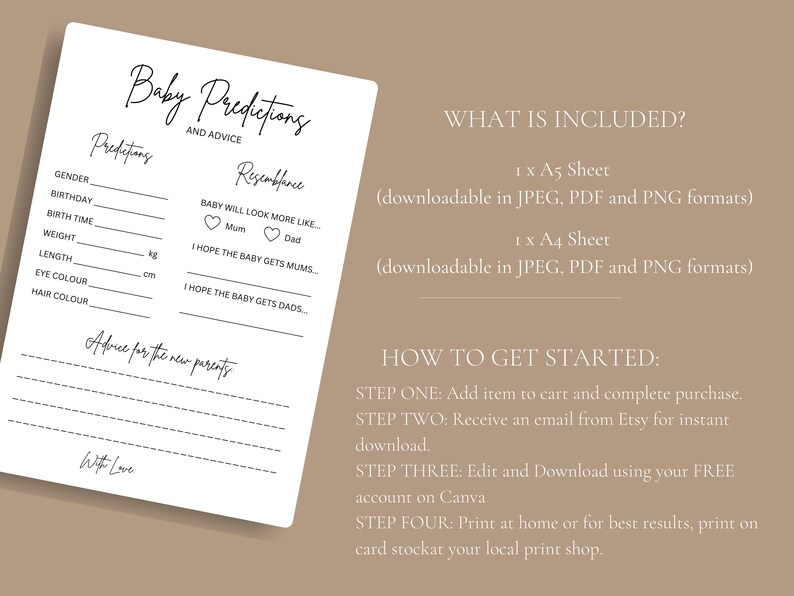 Baby Prediction Card Baby Shower Game Editable Baby Etsy