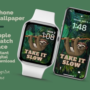 Cute Sloth Apple Watch Face and iPhone Wallpaper Bundle, Rainforest Apple Watch and Mobile Phone Wallpaper Set