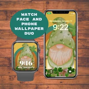 St. Patrick&#39;s Day Gnome Wallpaper Duo: Apple Watch & iPhone (Digital Download)