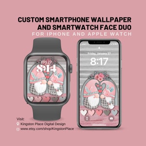 Hearts Gnome Couple Apple Watch Face and Phone Wallpaper Duo Instant Download - Love Digital Wallpaper Set for Apple Watch and iPhone