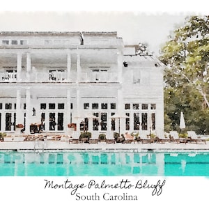 Montage Palmetto Bluff SC Custom Wedding Venue Print - Personalized Watercolor Wedding Gift - Venue Illustration - Digital Downloa