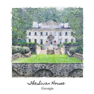 The Swan House Georgia Custom Wedding Venue Print - Personalized Watercolor Wedding Gift - Venue Illustration - Digital Downloa