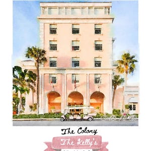 The Colony Hotel Palm Beach Custom Wedding Venue Print-Personalized Watercolor Wedding Gift - Venue Illustration - Digital Download Wall Art
