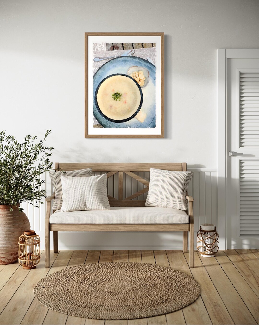 Rhode Island Clam Chowder Wall Art Coastal Watercolor Print for Beach ...