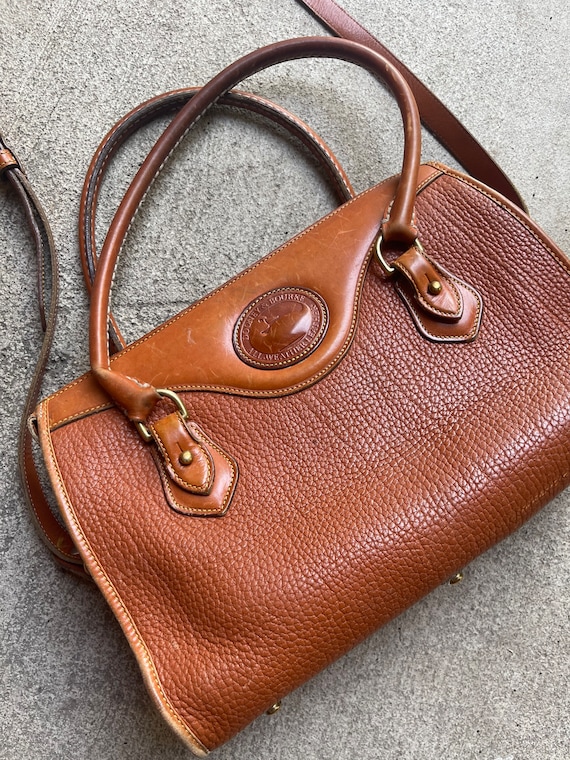 Vintage Dooney & Bourke Signature Brown Canvas with Leather Trim Domed  Satchel