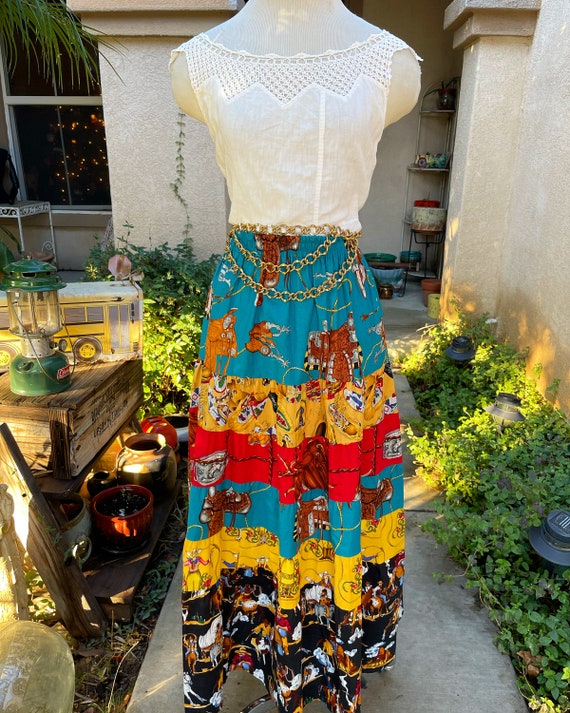 Vintage 1980’s Cotton Western Print Long Skirt