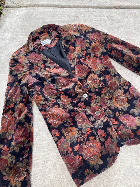 Vintage 1970’s Velvet Floral Print Blazer by Camp… - image 3