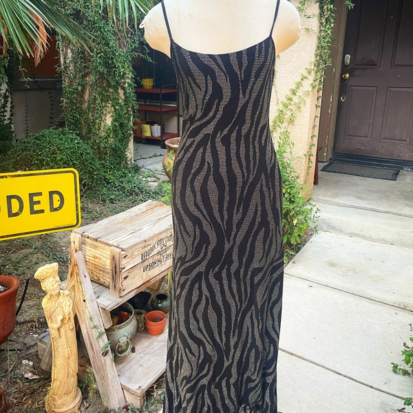 Vintage 1980’s slinky Black and Silver Metallic Dress