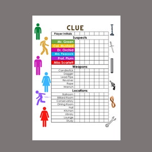 Printable Color Clue Card for the game of Clue