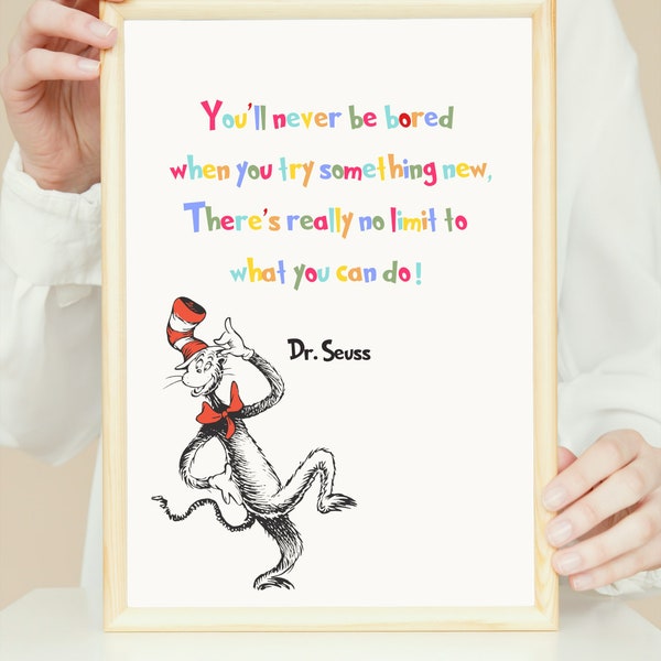 Dr. Seuss, Childrens Books, Dr. Seuss Quotes, Typography, Wall Art, Digital Print, Childrens Author, Motivational Quotes, Instant Download