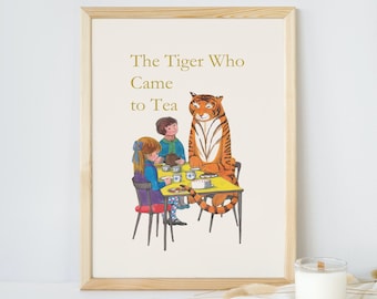 Der Tiger der zum Tee kam Druck, Kinderbuch, Kinder Illustration, Sofortige Wandkunst, Digitaler Download