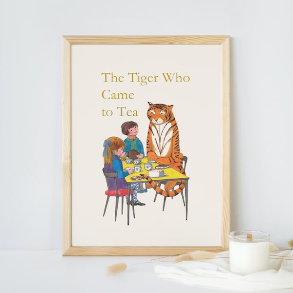 The Tiger Who Came to Tea Print, Children's Books, Children's Illustration, Instant Wall Art, Digital Download