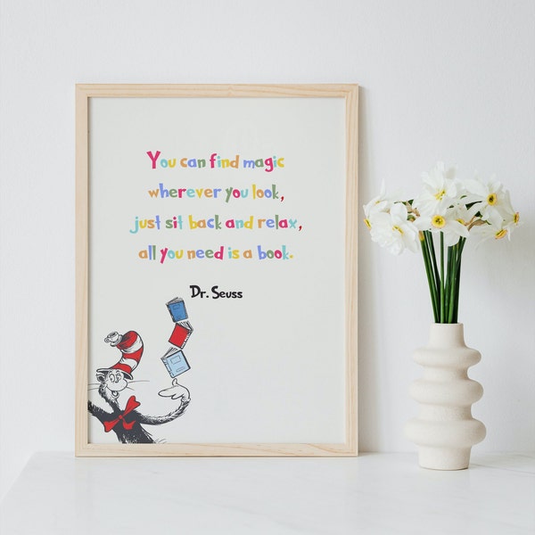 Dr. Seuss, Childrens Books, Dr. Seuss Quotes, Typography, Wall Art, Digital Print, Childrens Author, Motivational Quotes, Instant Download