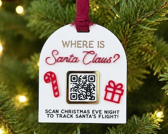 Santa Claus Tracker Ornament: QR Code Acrylic Keepsake, Interactive Christmas Eve Tradition, Scan to Follow, Family Tree Holiday Gift