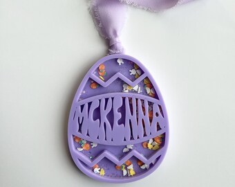 Personalized Shaker Easter Egg Tag: Glitter Confetti Basket Kids Nametag