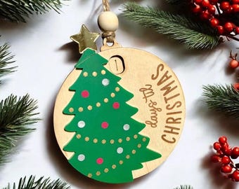Countdown Days Til Christmas Ornament, Custom Laser Cut Wooden Sliding Advent Calendar, Santa Visit Child Name Tag, Xmas Tree Holiday Decor