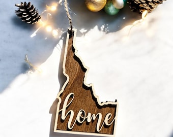 Idaho Christmas Tree Ornament, Idahome Laser Cut Wooden Stocking Name, Custom State Tag, Acrylic 3D Layered New Home Holiday Decoration