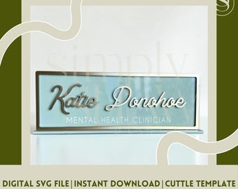 Personalize Desk Name Plate SVG Laser File: 3D Acrylic Business Name Tag, Custom Occupation Job Title Sign, Digital Download Cuttle Template