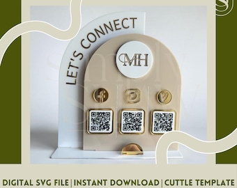Half Arch 3 QR Code Sign for Small Business SVG Laser File: Scan to Pay Social Media Vendor Market Display, Digital Download Cuttle Template