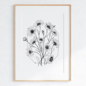 Botanical Sketch | Printable Digital Download | Daisy April Flower Drawing