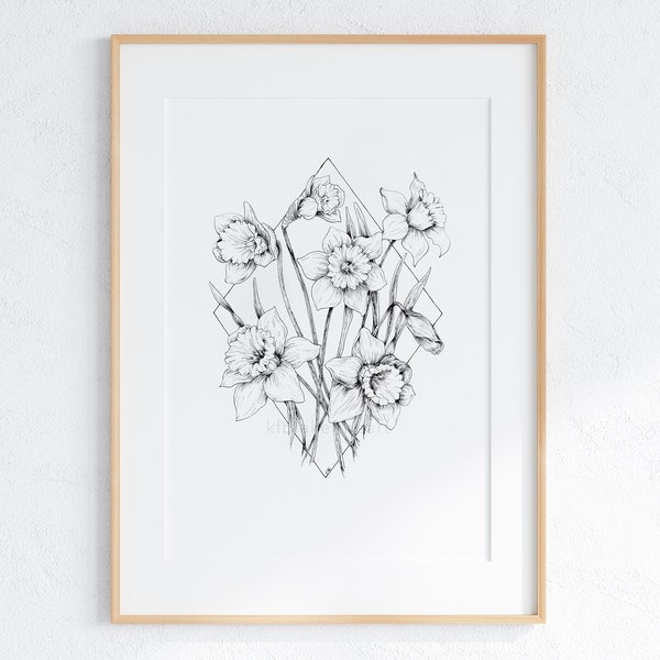 Botanical Sketch | Printable Digital Download | Daffodil March Flower Drawing