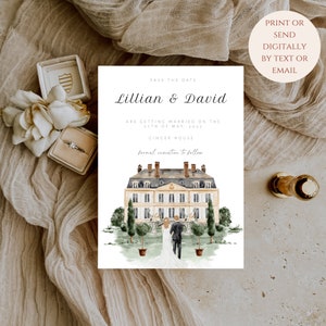 Watercolor Venue Wedding Invitation | Wedding Venue Illustration | Editable Wedding Invitation Template | Wedding Invitation