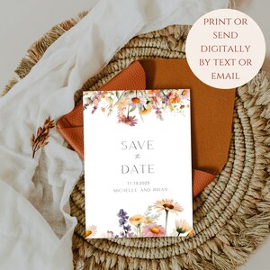 Wildflower Save The Date Template | Floral Save The Date Card | Editable Template | Editable Save The Date | Beige Save The Date