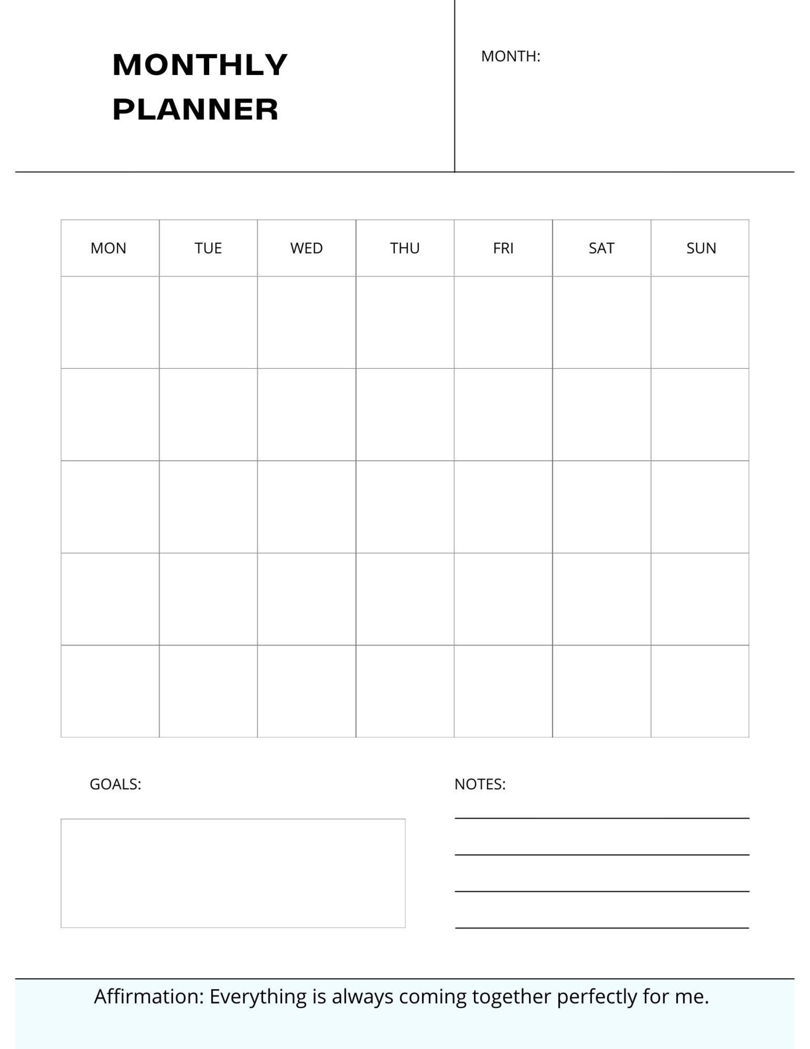 Simple Month, Week, & Daily Planner, Instant Download, Digital Download ...