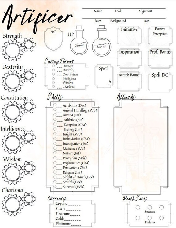 Artificer Character Sheet Set Etsy