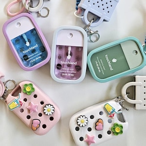 Estuche para desinfectante de manos, llavero con microbolsa de goma, estuche Touchland Mist con soporte para auriculares, llavero con desinfectante de manos