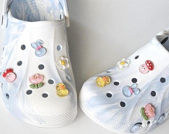 Ciondoli in gelatina per scarpe Croc, ciondoli primaverili kawaii, ciondoli trasparenti in gelatina pastello Crocs, ciondoli a forma di fiore per scarpe a forma di tulipano a forma di fungo, coniglietto e paperella