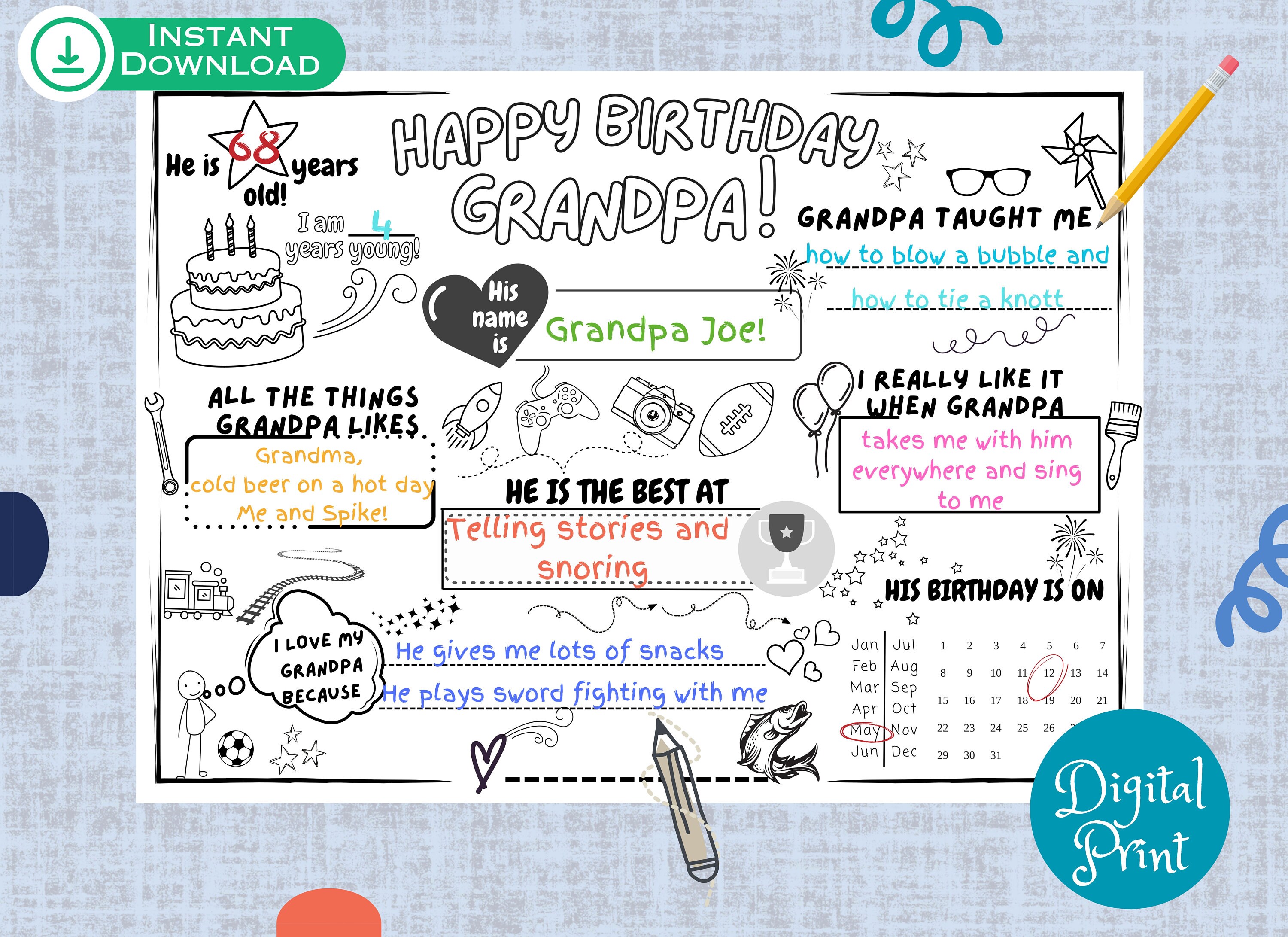 Grandpa's Birthday Printable Happy Birthday Grandpa Grandpa Coloring ...