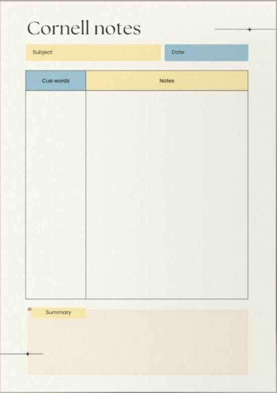Cornell Notes Printable, Instant Download, Studying Notes, - Etsy