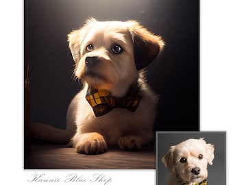 Custom Digital Art Pet Portrait from Photo PRINTABLE DIGITAL DOWNLOAD Wall Art Personalized Dog Portrait, painting, illustration, cartoon
