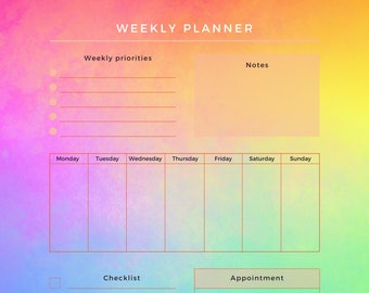 Weekly Calendar/ Rainbow planner/oraganize