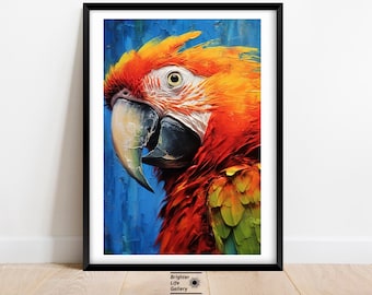 Muurkunst Macaw Parrot, illustratie tropische vogel, matte poster