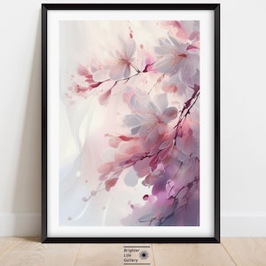 Abstract Japanese Cherry Blossom,  Bedroom Wall Art, Cherry Blossom Wall Art, Nature Art, Modern Artwork, Sakura Illustration, Canvas Print
