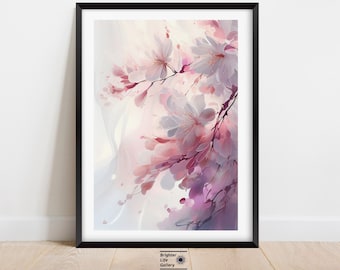 Impresión abstracta en lienzo de flor de cerezo japonesa, arte mural moderno de sakura (sin marco)