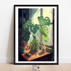Monstera Watercolor Wall Art, Tropical Artwork, Botanical Art, Plant Watercolor, Earthy Decor, Living Room Wall Art, Matte Canvas Print