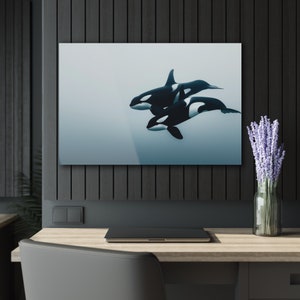 Impresión en vidrio acrílico de orca, decoración marina ártica, arte mural moderno imagen 4